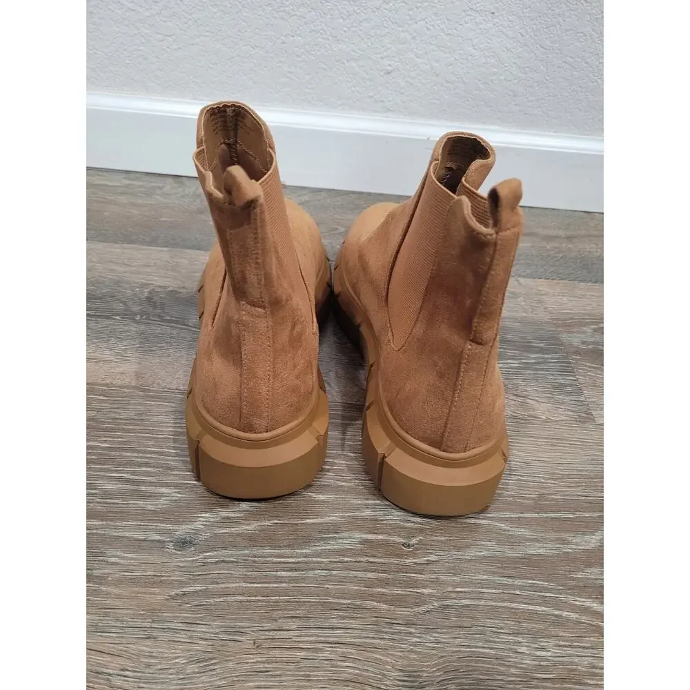 BP Niya Tan Faux Suede Chunky Lug Sole Chelsea Ankle Boots womens size‎ 10 #3